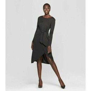 Women's Who What Wear Long Sleeve Wrap Tie Waist Scoop Knit Sheath Dress XS 1020